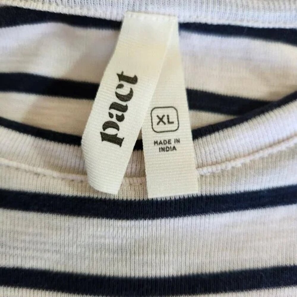 Pact Women's Size XL Black Striped Short Sleeve Organic Cotton Chest Pocket Boxy - Picture 13 of 14